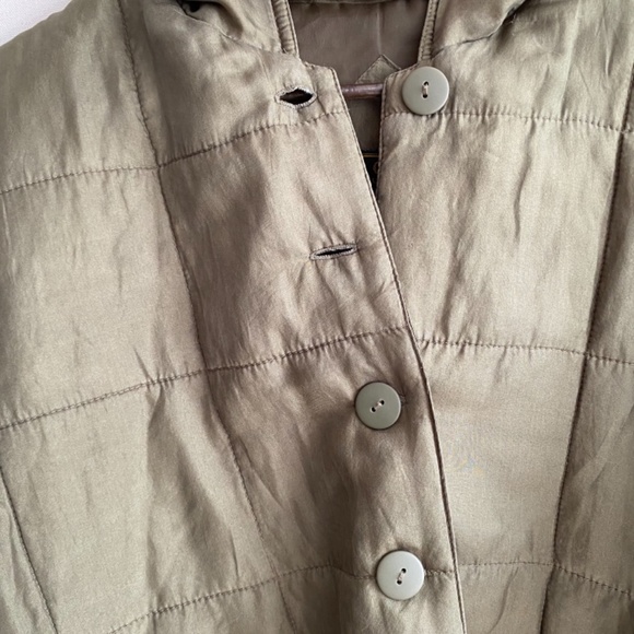 Vintage 90s Bogari Studio Army Green Oversized Silk Boxy Quilted Jacket Size M/L - Picture 6 of 11